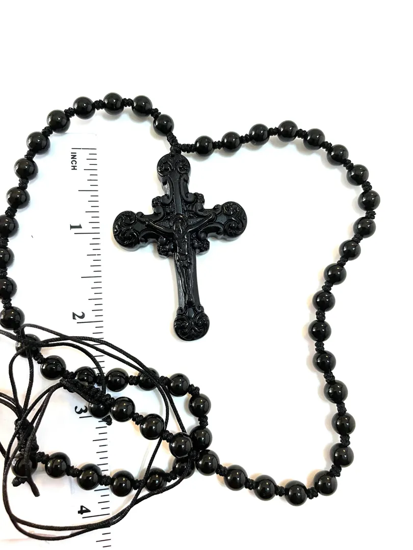 NATURAL Black Onyx Rosary Cross Handmade Religious Jewelry Catholic Gifts Men's Onyx Black Rosary Military Firefighter Cross Rosary Jewelry