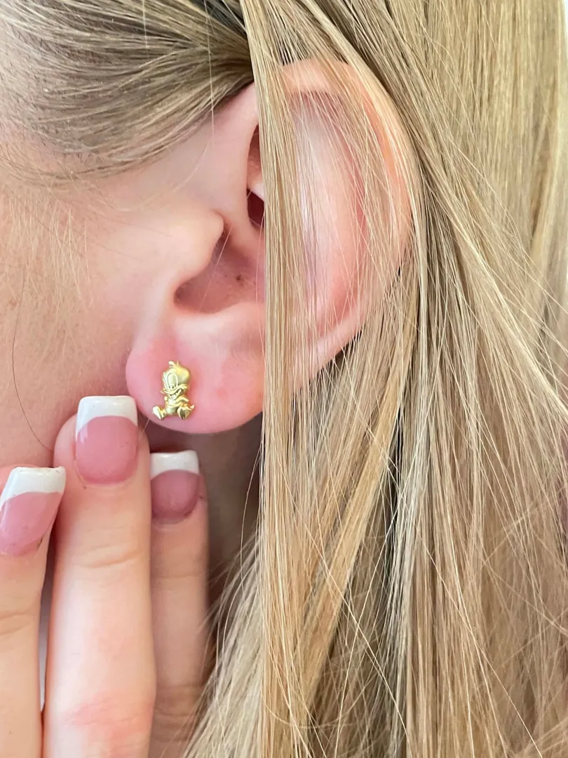 Vintage 2000 Original Donald Duck Earrings - Disney Jewelry - Donald Duck Stud Earrings - Unique Duck Earrings - 18k Solid Gold - Teen Gift