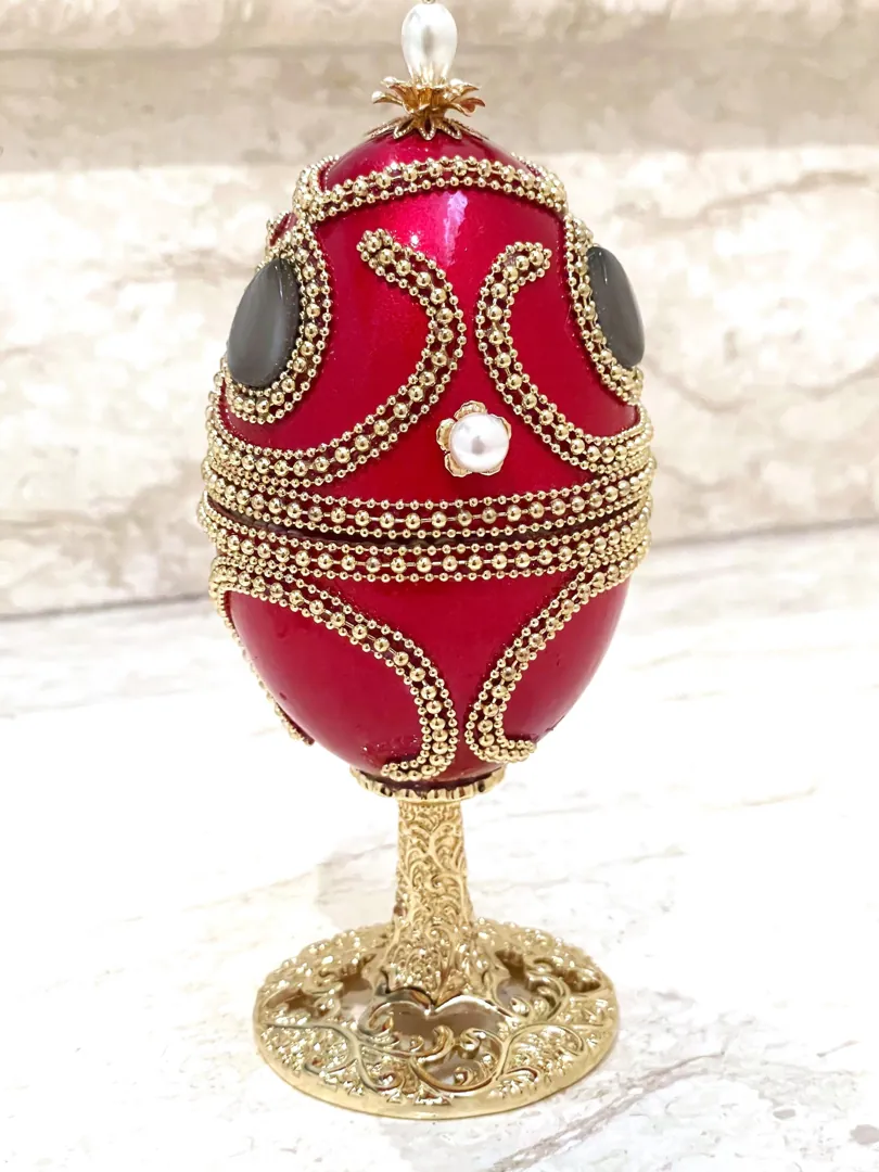 2019 PierreLorren NATURAL Red Faberge Egg Music Box & Faberge Egg Pendant Fabergé Egg Style Jewelry Box Pure Gold Decor HANDMADE Anniversary