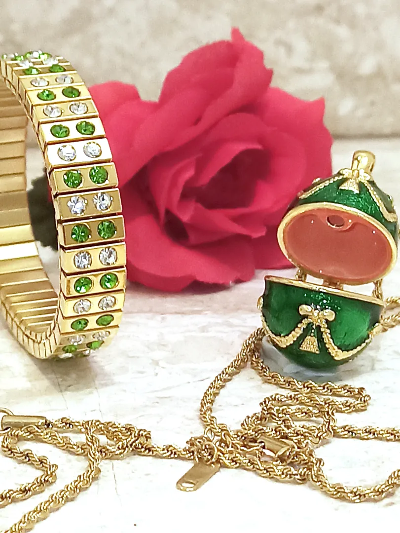 August Birthstone Birthday Gift For Her Faberge Egg Necklace & Bracelet Peridot Birthstone August Birth Jewelry 24k Gold Designer Jewelry