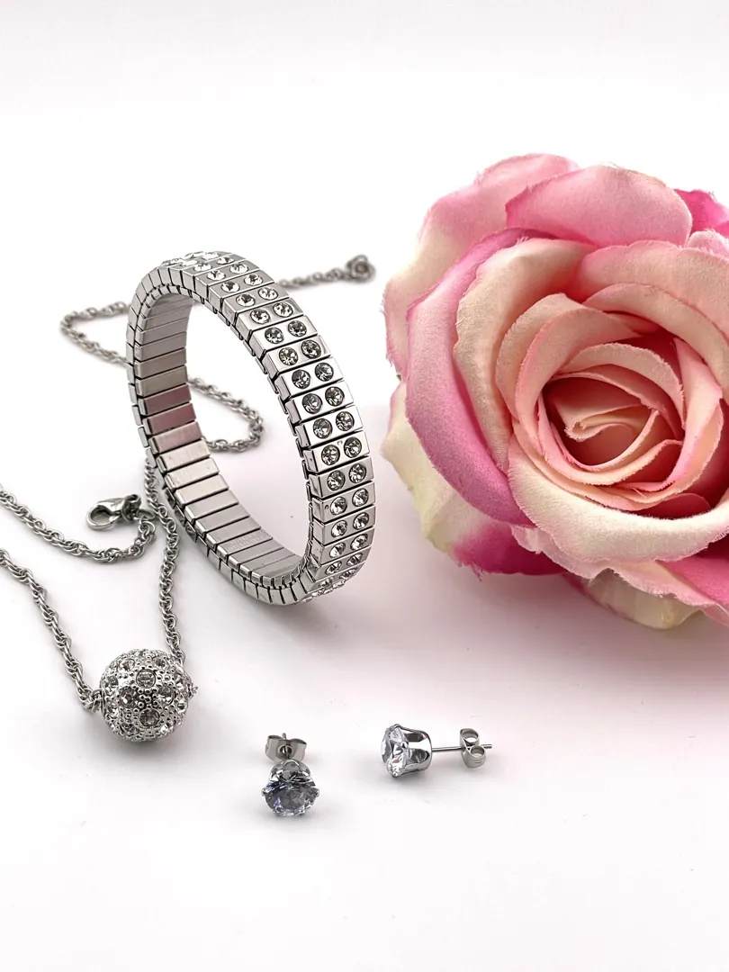 Unique Silver Austrian Crystal Diamond Pendant Necklace Bracelet Earrings - Eternity Jewelry for women - Silver Jewelry Sets - Handmade gift.