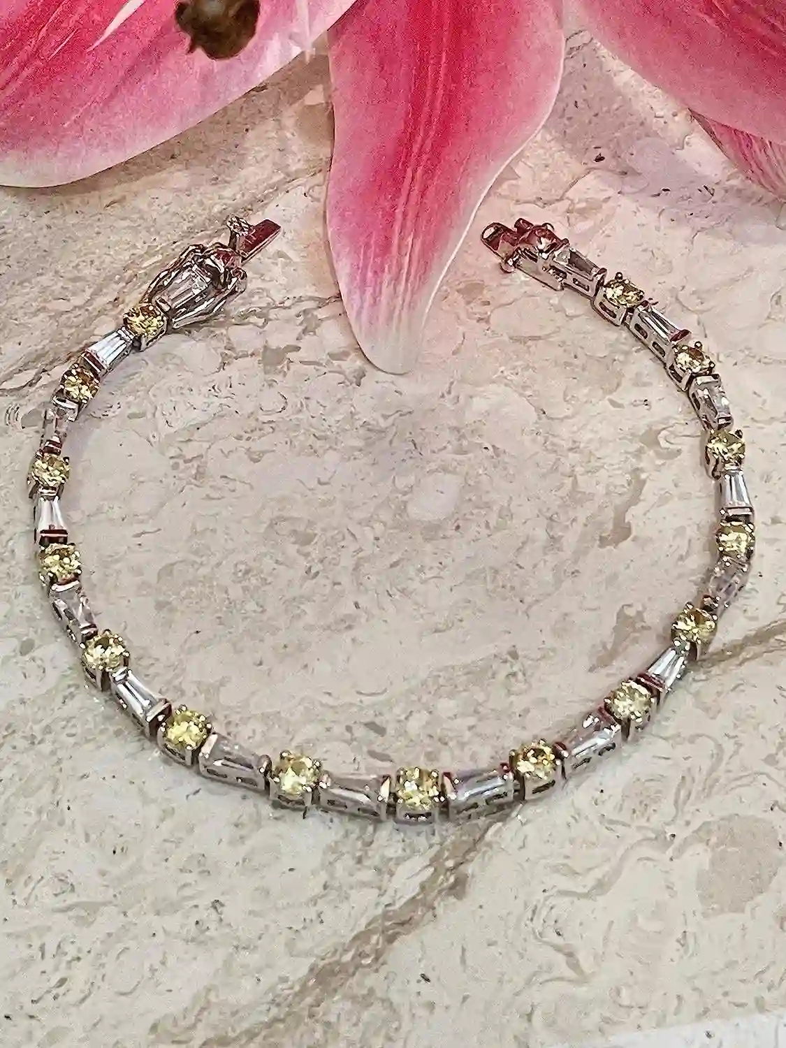 Citrine Bracelet, Diamond Bracelet, Tennis Bracelet, Handmade Bracelet, Gemstone bracelet, Birthstone Bracelet, Women Bracelet, Gift for Her 
