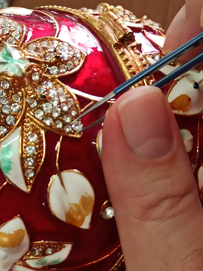 Red Faberge Egg Jewelry Box Pomegranate Gift + Faberge Egg Necklace 24K Gold Handmade Mother's Day Gift 450 Austrian Crystals Handset 10CT
