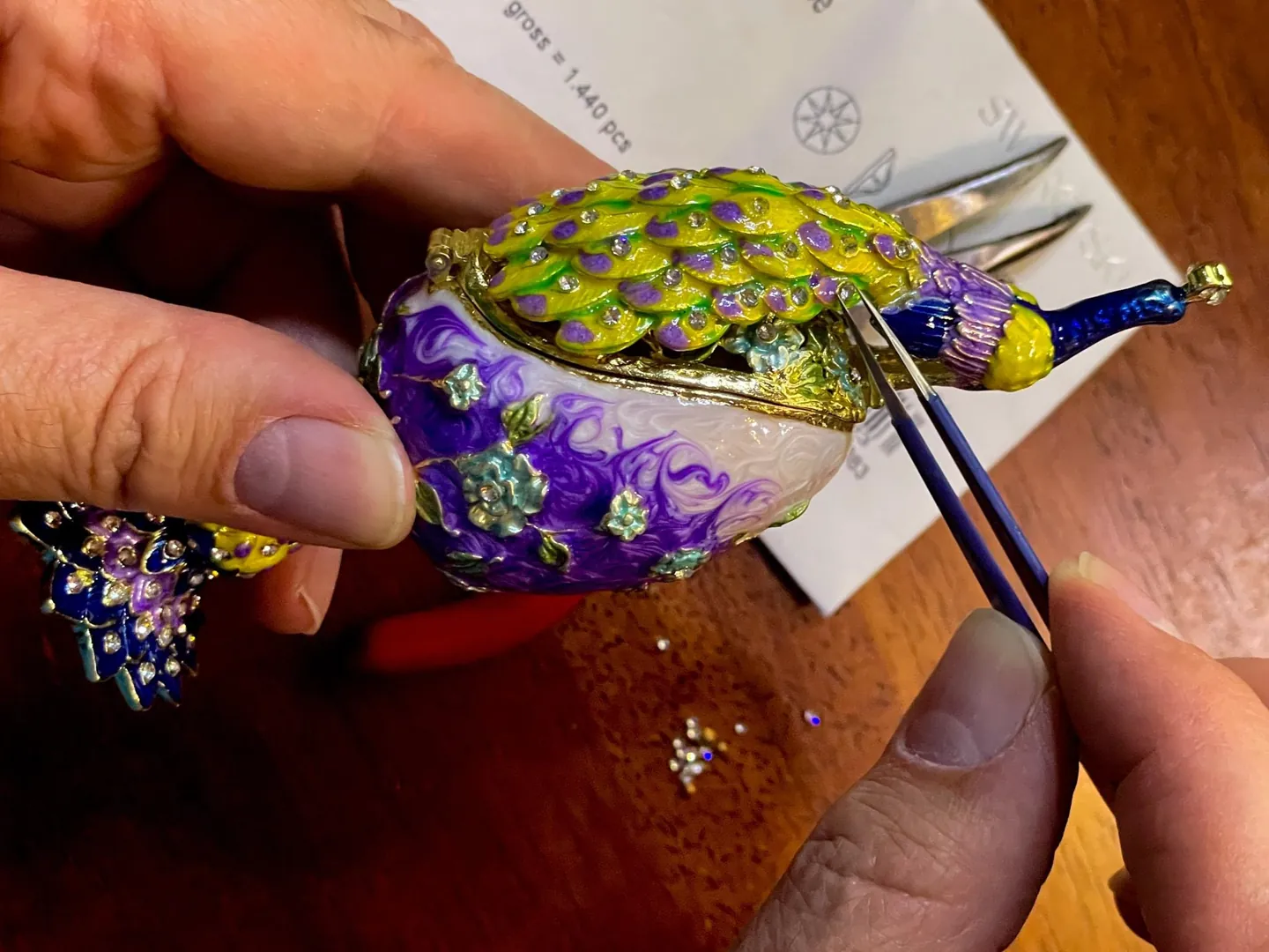 PEACOCK  Amethyst Faberge Easter Eggs in Russian Faberge style with Swarovski Pure GOLD decor. Handmade Graduation LUCK Gift for Girlfriend by Pierre Lorren.