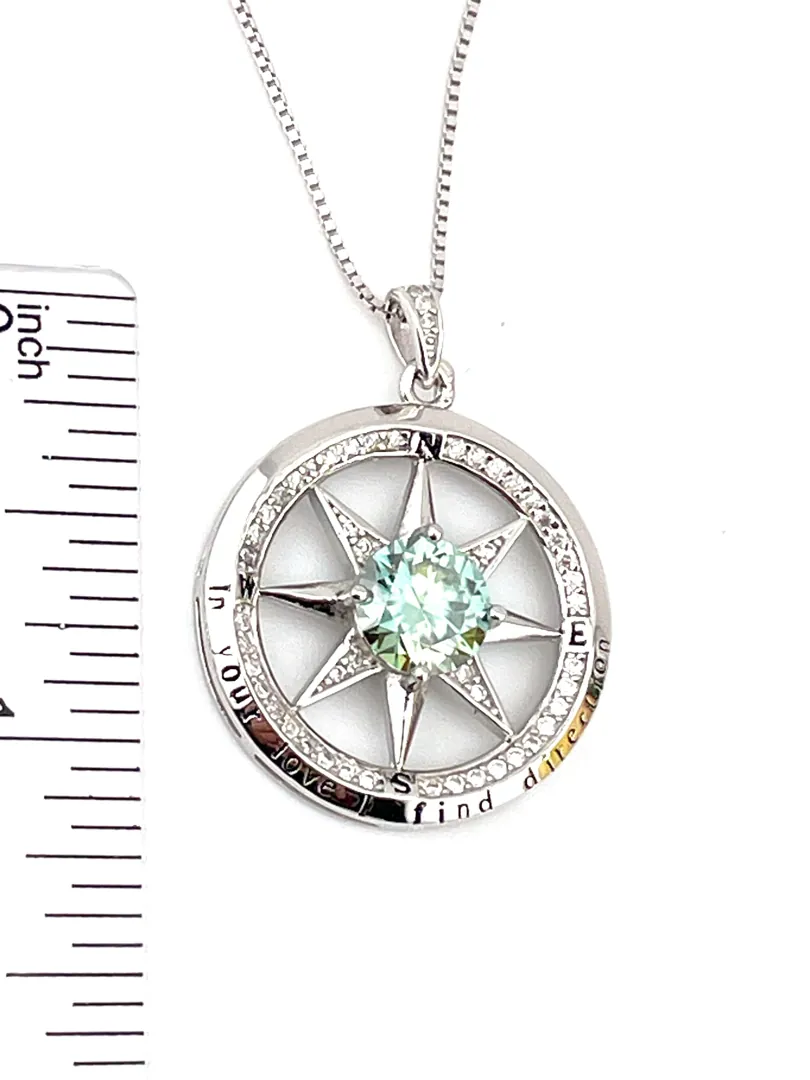 2 carat Diamond Sapphire Green Compass Jewelry Diamond Pendant Necklace Green Sapphire Birthday gift for Mother Wedding Anniversary 18k Gold