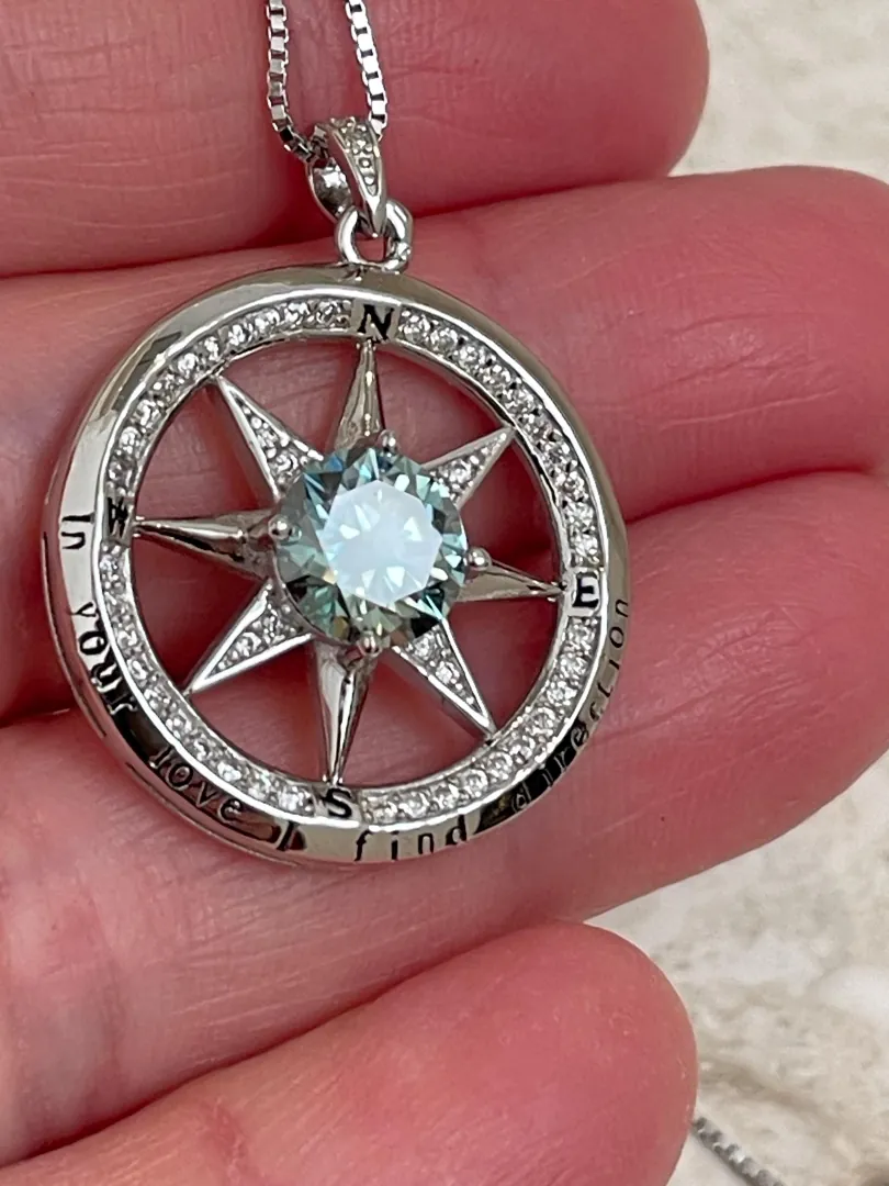 2 carat Diamond Sapphire Green Compass Jewelry Diamond Pendant Necklace Green Sapphire Birthday gift for Mother Wedding Anniversary 18k Gold
