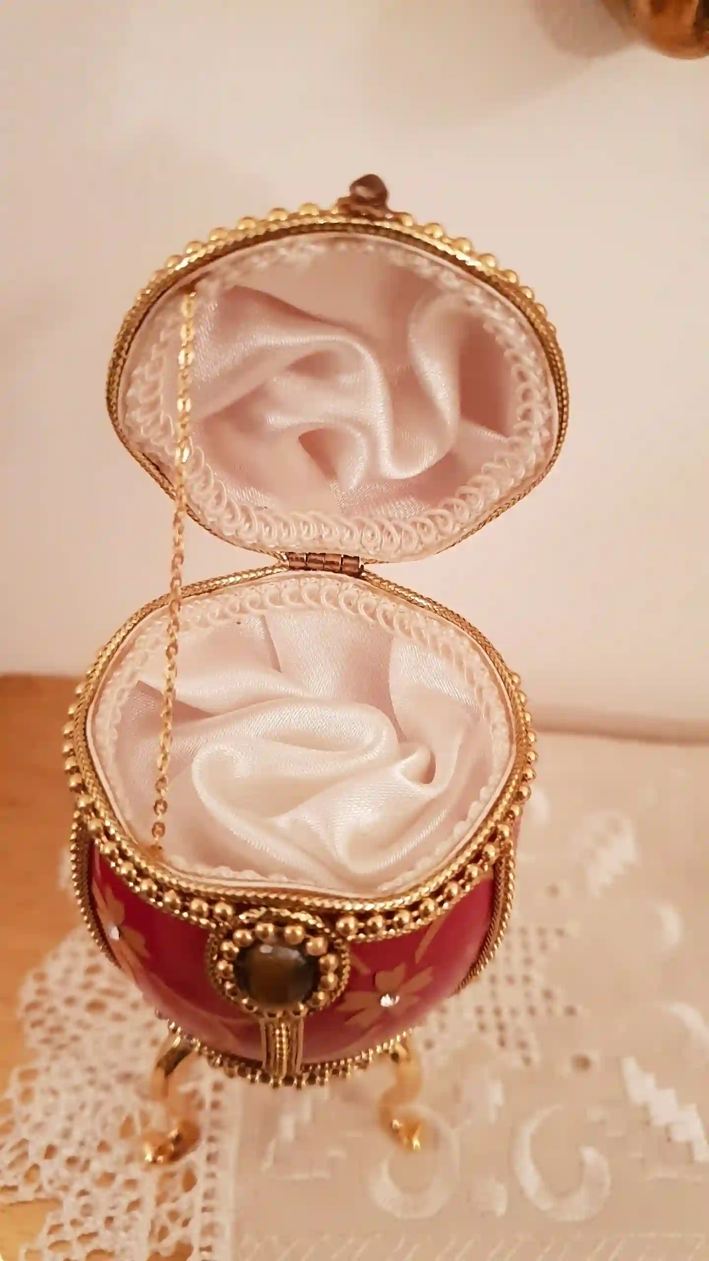 Vintage Red FABERGE-Style egg Imperial jeweled egg Faberge egg style 24ktGold Jewel box MUSICAL Faberge egg Musical trinket egg HANDCARVED present 