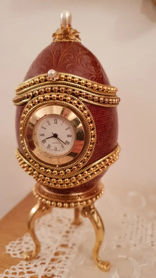 1990 Faberge Style Antique Egg Box Clock Vintage Faberge Egg Gift for Father-in-Law Faberge Egg Father of Groom Gift from Son Grandfather