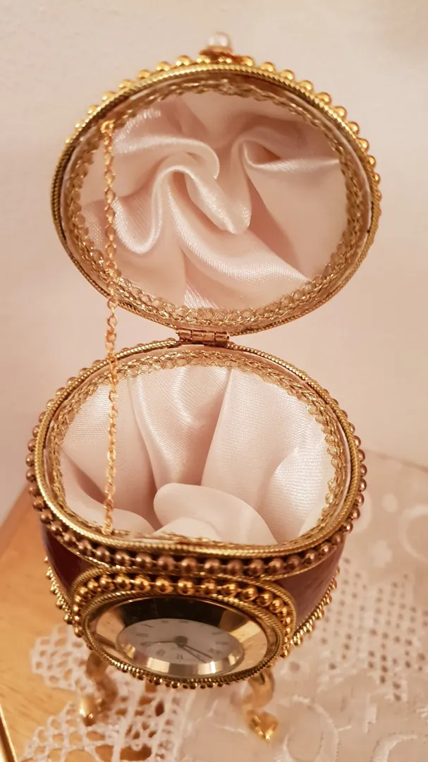 1990 Faberge Style Antique Egg Box Clock Vintage Faberge Egg Gift for Father-in-Law Faberge Egg Father of Groom Gift from Son Grandfather