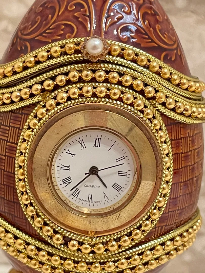 1992 Vintage Clock Fabergé Egg Style Antique Egg for Father-in-Law Fabergé Egg 24k Gold Hand-Carved Natural Fabergé Egg Christmas Gift for Him