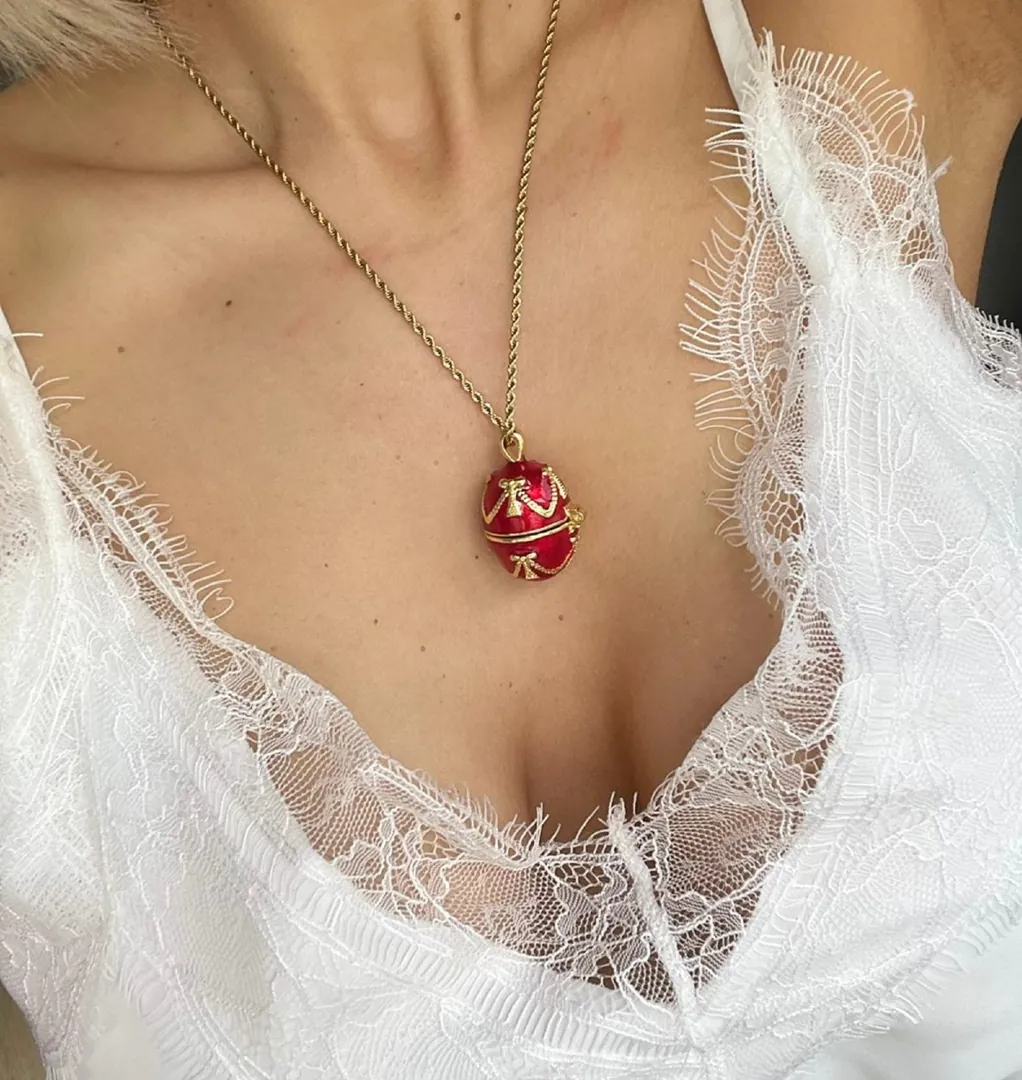 Ruby Red Fabergé Egg Jewelry Fabergé Easter Egg Pendant Necklace Gold 24k Plated Sterling Silver Austrian Crystal Topaz Fabergé Jewelry Set