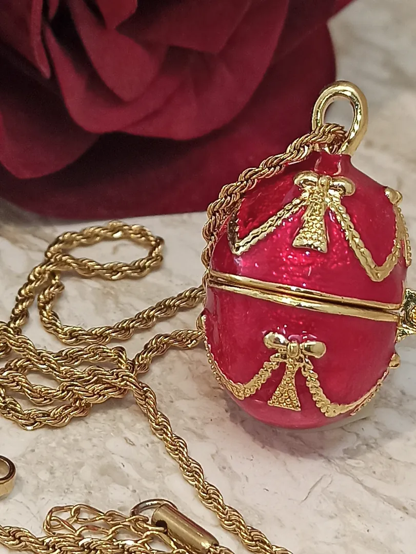 Ruby Red Fabergé Egg Jewelry Fabergé Easter Egg Pendant Necklace Gold 24k Plated Sterling Silver Austrian Crystal Topaz Fabergé Jewelry Set