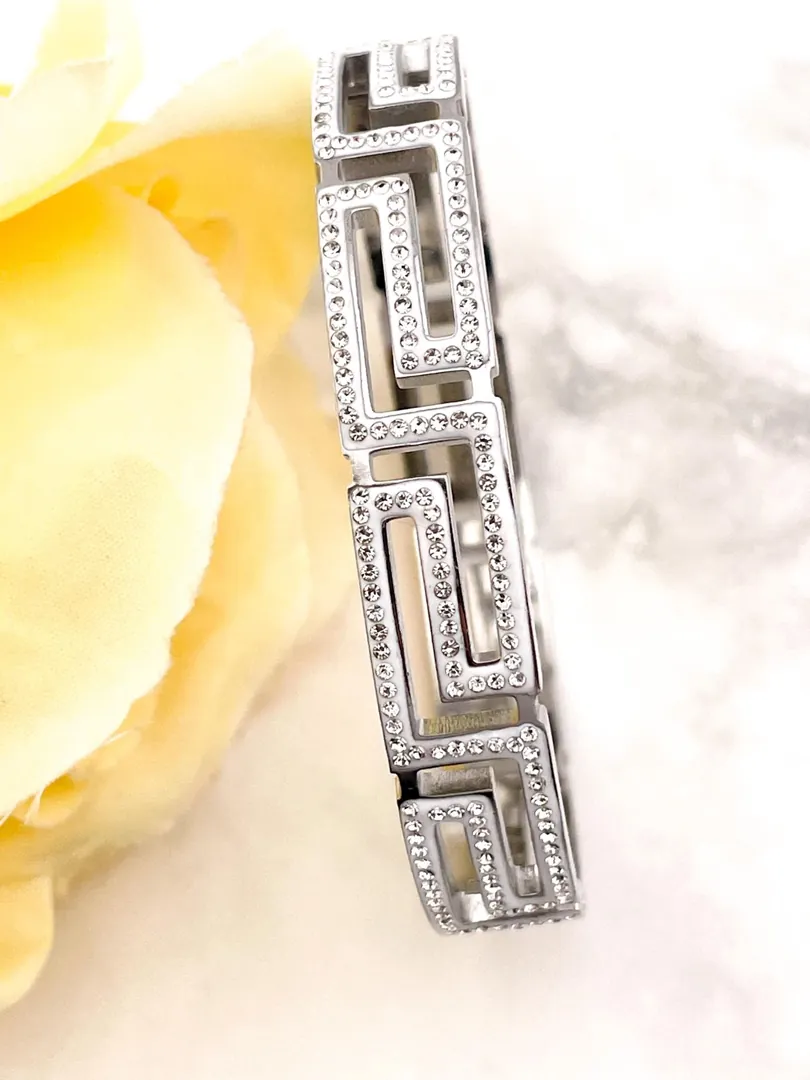 18k White Gold Bracelet Meander Bracelet Greek Key Bracelet Ancient Greek Jewelry Bangle Bracelet Geometric Bracelet ETERNAL LIFE SUCCESS