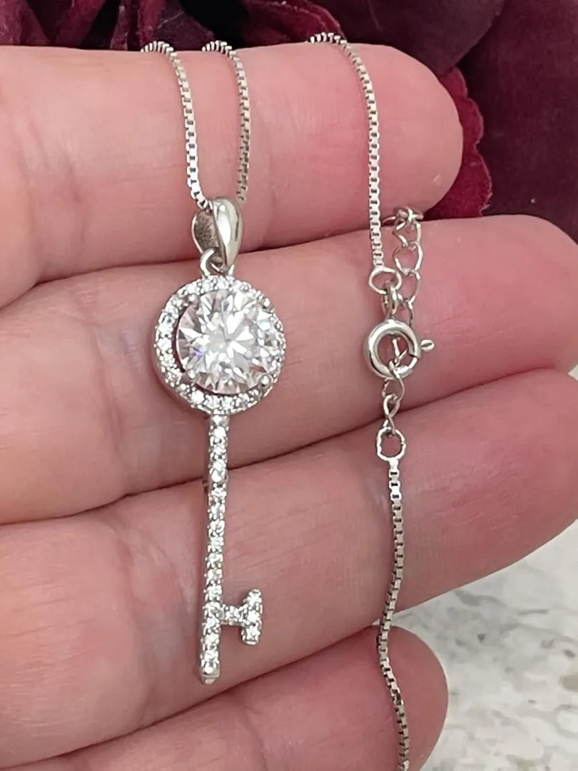 2.25ct Certified Diamond Key Pendant, Diamond Key Necklace, 2 Carat Diamond Stud Earrings, Key Pendant Jewelry Set, 18k Gold, 21st Birthday Gift.