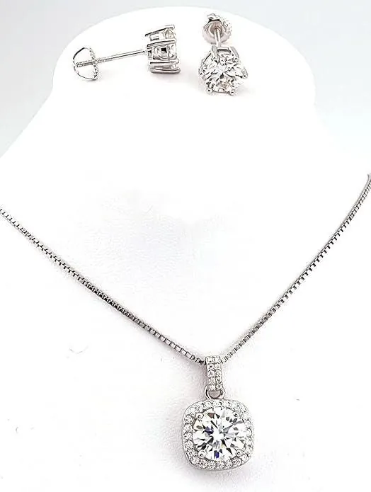 4.2ct Certified Square Diamond Pendant Necklace and Square Diamond Earrings for Women - Diamond Jewelry Set in 18k Gold and Silver - Perfect Gift for Her.