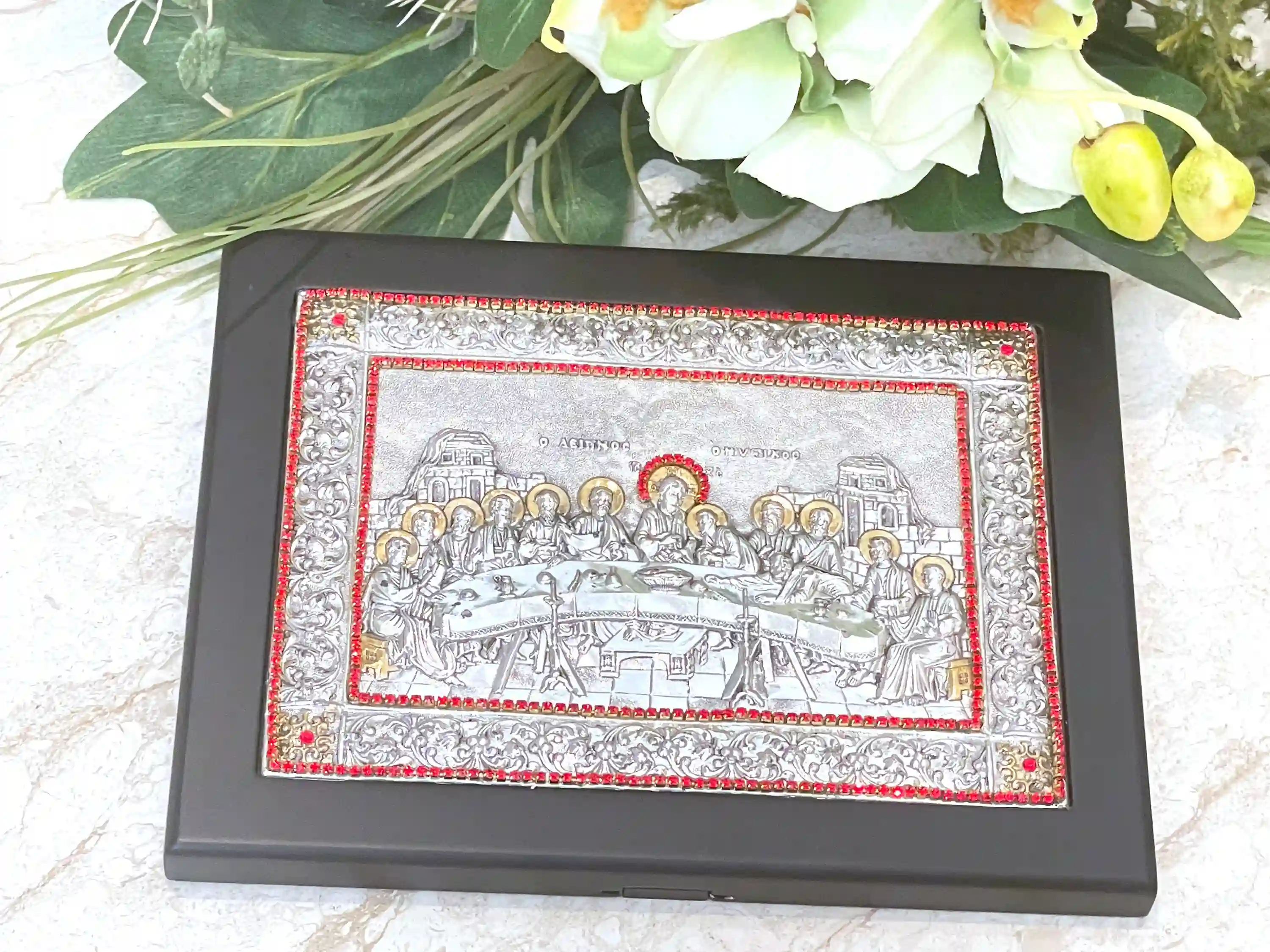 Vintage Last Supper Sterling Silver 925 Christian Icon Handmade Religious Home decor Christian Art Orthodox Icons Antique Christianity gift 