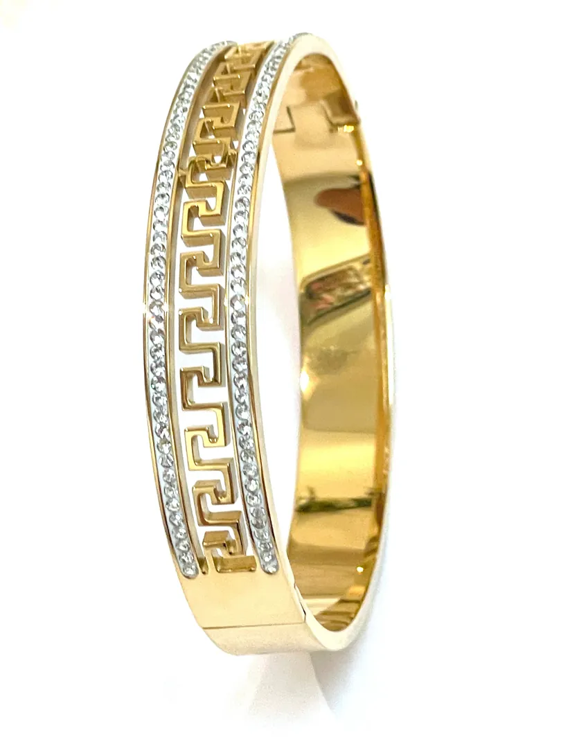 10mm Bracelet Greek Jewelry 18k Yellow Gold Bracelet Infinity Bangle Bracelet Ancient Greek Key Jewelry Meander Bracelet Anniversary Gift