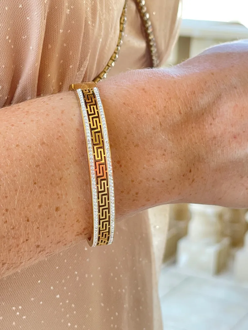 10mm Bracelet Greek Jewelry 18k Yellow Gold Bracelet Infinity Bangle Bracelet Ancient Greek Key Jewelry Meander Bracelet Anniversary Gift