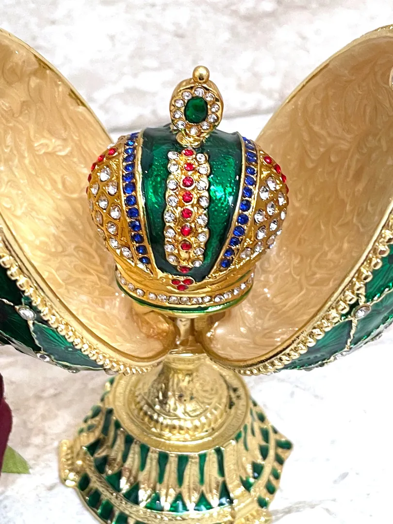 Unisex Designer Gold Faberge Egg Faberge Style Egg Easter Egg HANDMADE Vintage Fabergé Jewelry Box 333 Austrian Diamond Crystals Gift 5.1