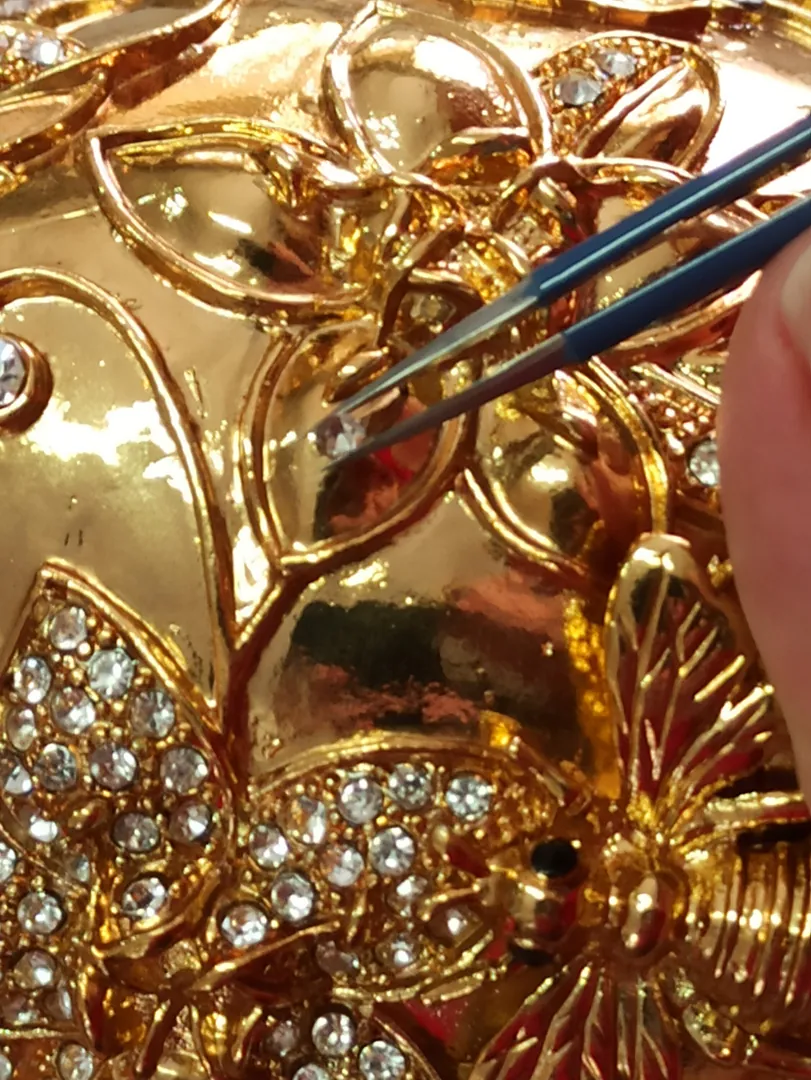 Faberge Egg Pomegranate Trinket Box 24k Gold Hand Embellished 400 Austrian Crystal Diamonds Handset Fabergé Ring Box for Proposal Wedding