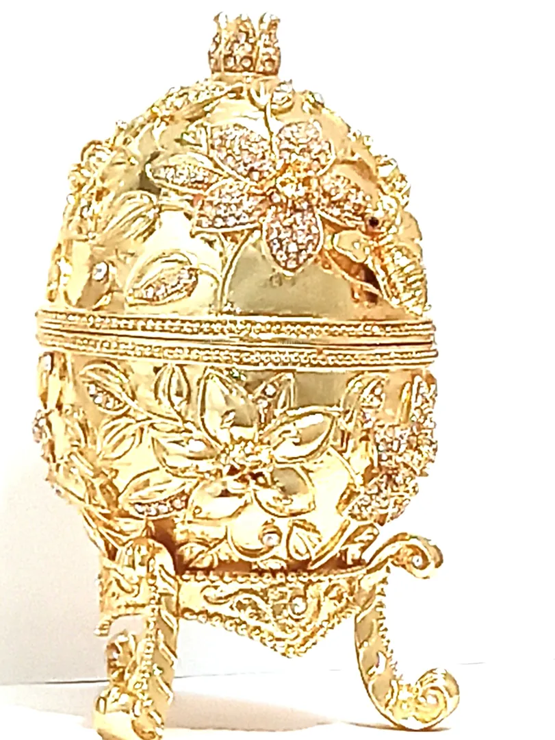 Faberge Egg Pomegranate Trinket Box 24k Gold Hand Embellished 400 Austrian Crystal Diamonds Handset Fabergé Ring Box for Proposal Wedding