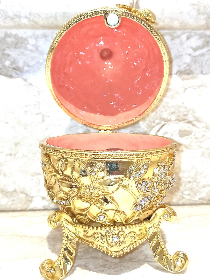 Faberge Egg Pomegranate Trinket Box 24k Gold Hand Embellished 400 Austrian Crystal Diamonds Handset Fabergé Ring Box for Proposal Wedding