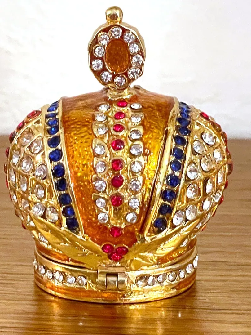 Gold Faberge Box Imperial Crown Hideaway Trinket Fabergé Egg 333 Austrian Crystal Diamond PLUS Gold Bracelet Birthday Gift for Her