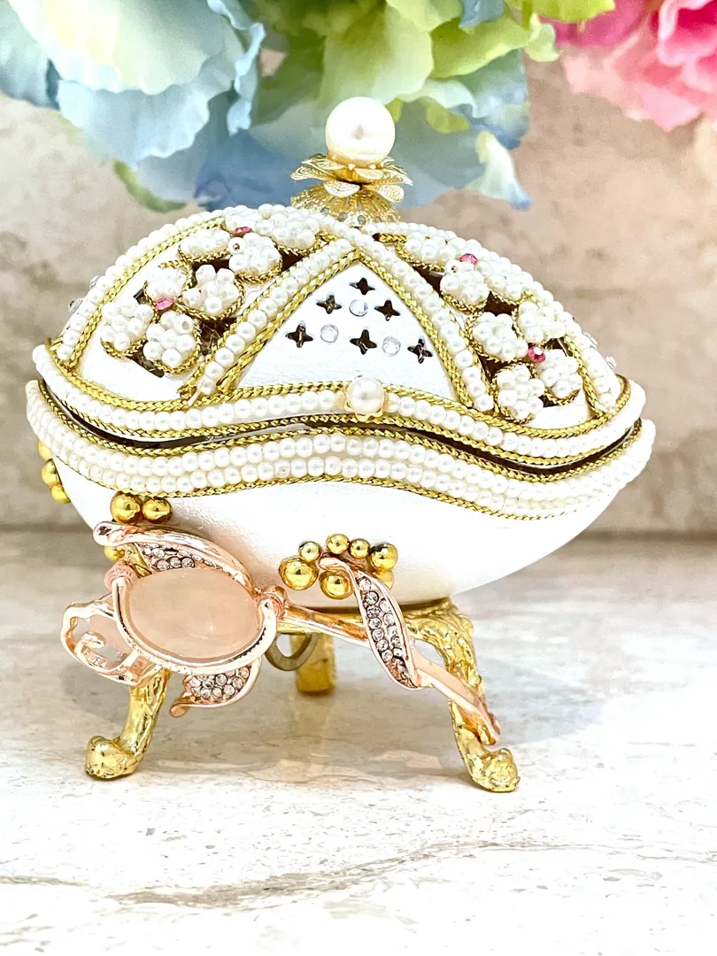 Limited Edition - Faberge Egg Music Box + Pink Faberge Egg Pendant Necklace + Bracelet - 24K Gold - Birthday Gifts - Fabergé Egg Style -