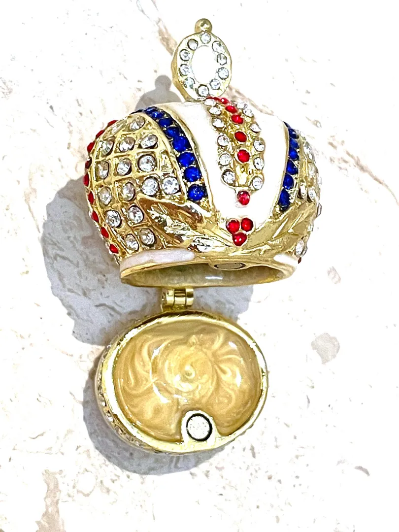 Beige Faberge Box Imperial Crown Hideaway Trinket Faberge Egg 333 Austrian Crystal Diamond PLUS Gold Bracelet Birthday gift for her