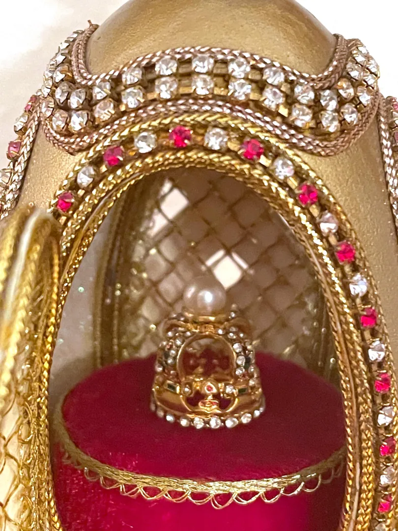 Vintage Gold Faberge Egg, Faberge Natural REAL Egg, Fabergé Egg, 50th Wedding Golden Anniversary Gift for Wife, Fiftieth Birthday 1975 Daughter.
