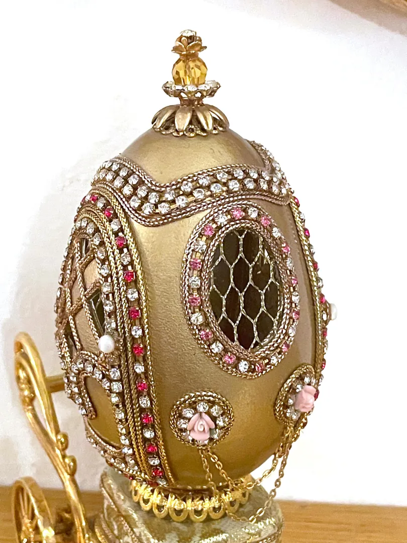Vintage Gold Faberge Egg, Faberge Natural REAL Egg, Fabergé Egg, 50th Wedding Golden Anniversary Gift for Wife, Fiftieth Birthday 1975 Daughter.