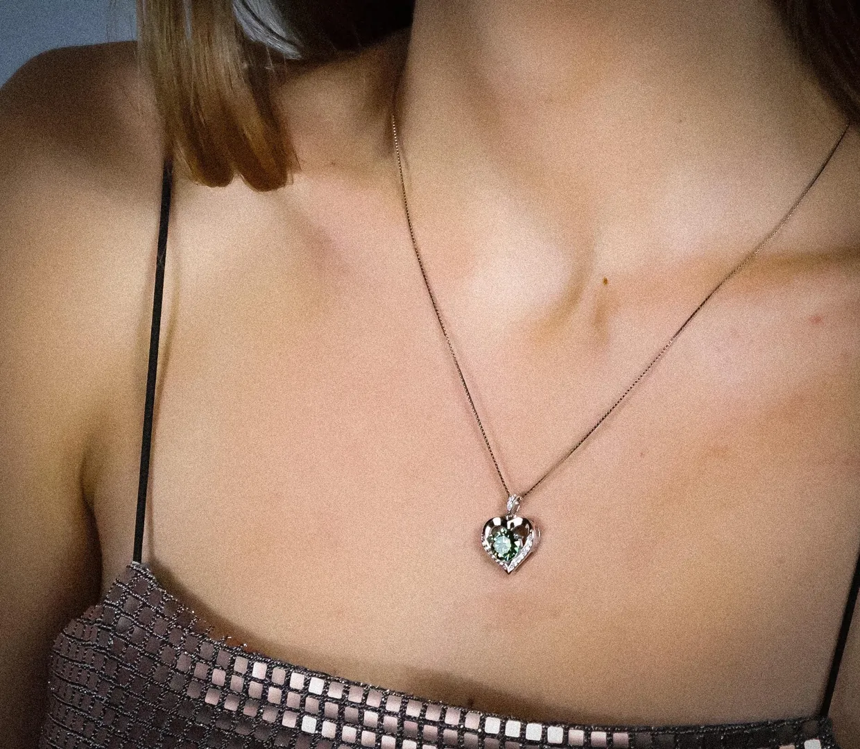 2 ct Diamond Heart Necklace Natural Emerald Heart Necklace - Emerald Heart Pendant 18kt White Gold Sterling Silver Natural Emerald Jewelry