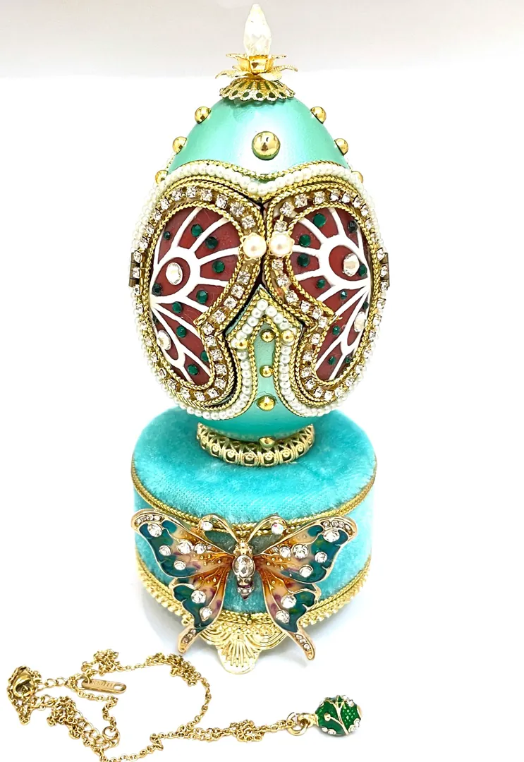 2002 Imperial Faberge Egg, Antique Fabergé Style Egg, Butterfly & Faberge Necklace, Faberge Musical Egg, Faberge Ornament, 21st Birthday Present.