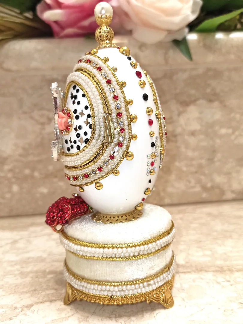 Luxury Wedding Gift, Faberge Egg Style Personalized, 24K Gold, Ruby Anniversary, 5ct, Faberge Music Box, Wedding Ornament, Handcarved, Faberge.