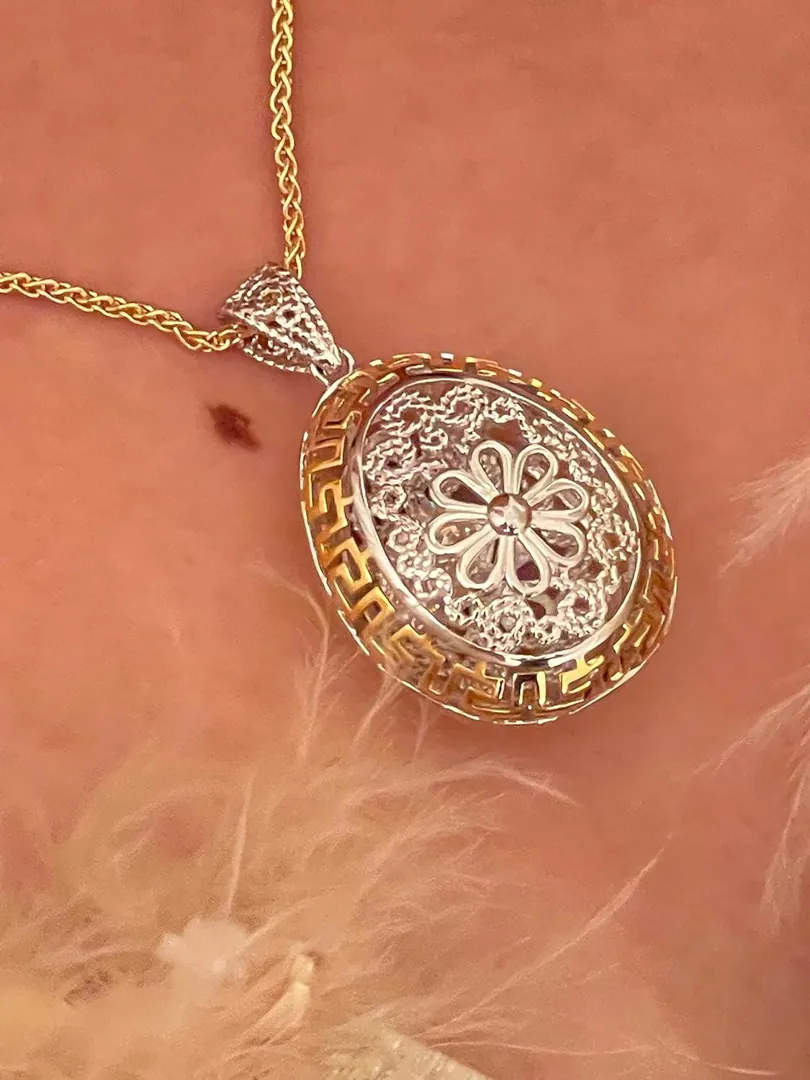 3ct LARGE Gold Diamond Flower Necklace Fabergé Egg Pendant Sterling Silver SOLID PLATINUM Fabergé Egg Style Birthday Diamond Necklace 1.6