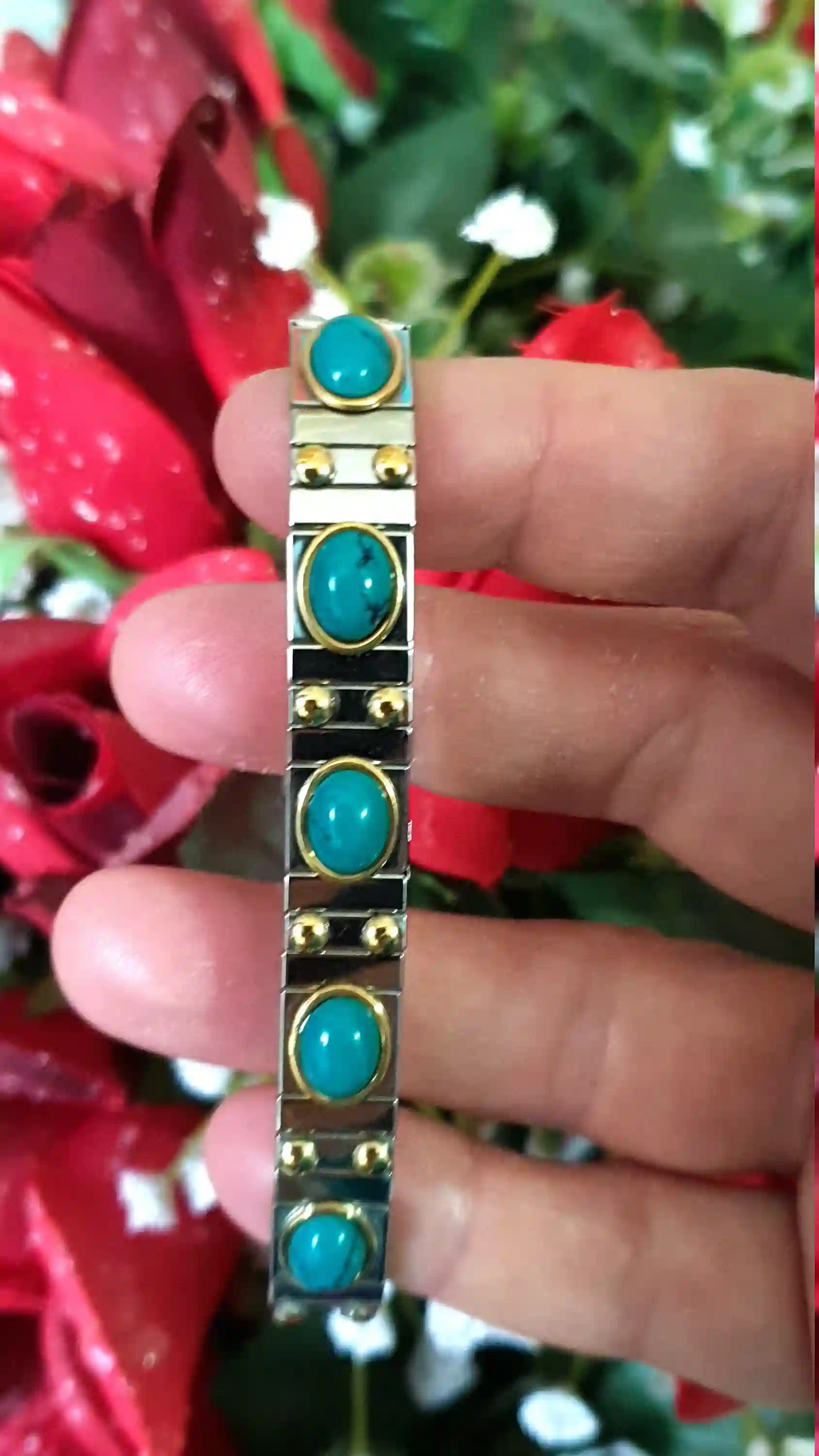 Turquoise Bracelet/Silver Gem bracelet Blue Green Turquoise Bangle Handmade Jewelry/December Birthstone Stacking Bracelet/ Wife Gift Jewelry 