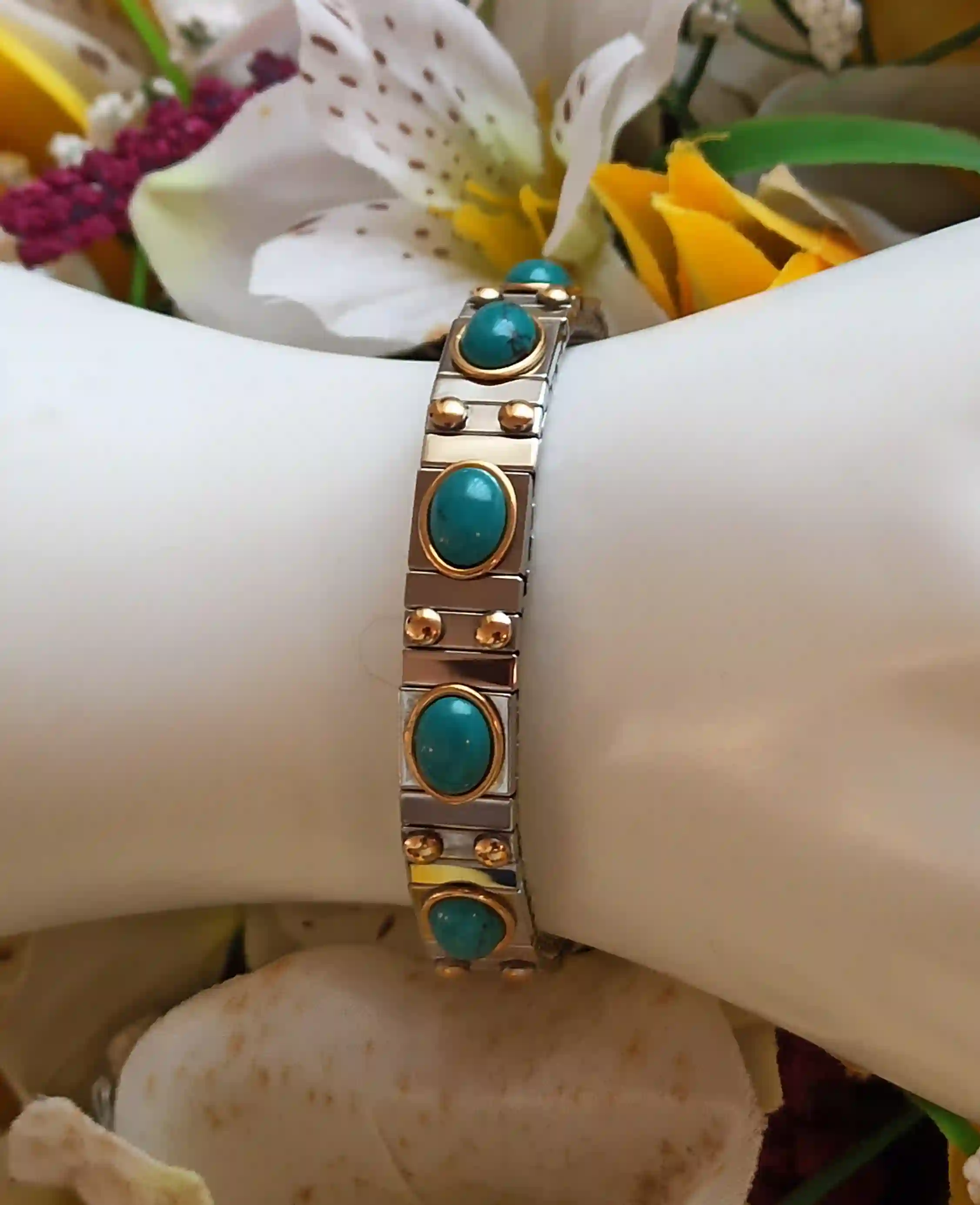 Turquoise Bracelet/Silver Gem bracelet Blue Green Turquoise Bangle Handmade Jewelry/December Birthstone Stacking Bracelet/ Wife Gift Jewelry 