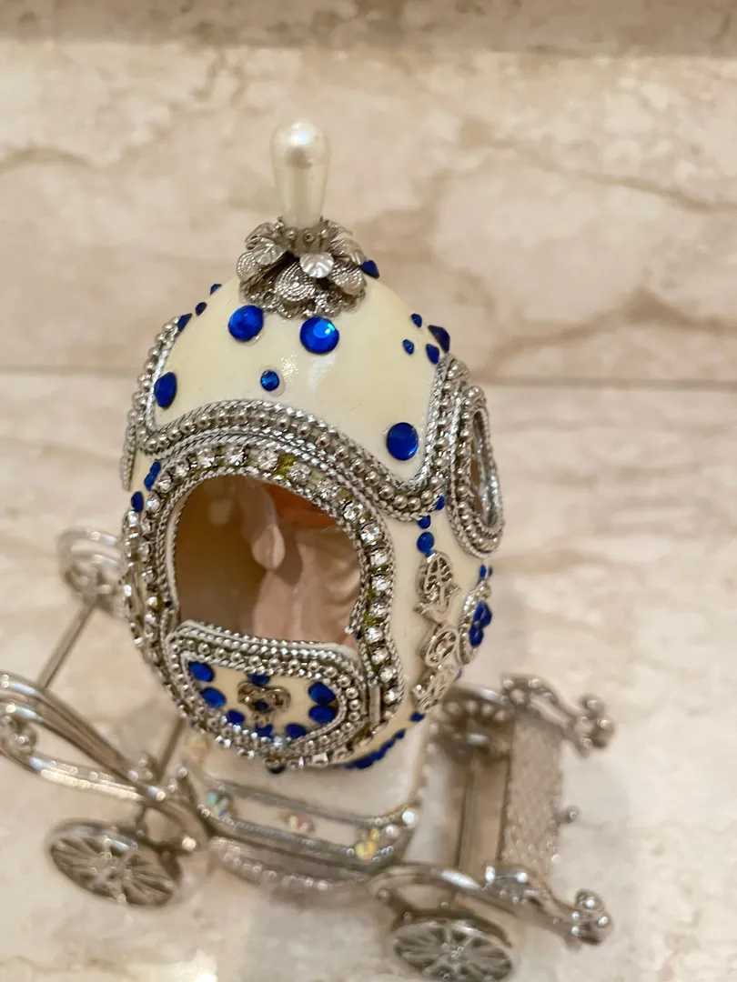 Designer Gifts One Of a Kind Faberge Egg Music, Sapphire Gem Handcarved Natural Egg, Daughter Wedding Gift From Dad, Wedding Proposal Box