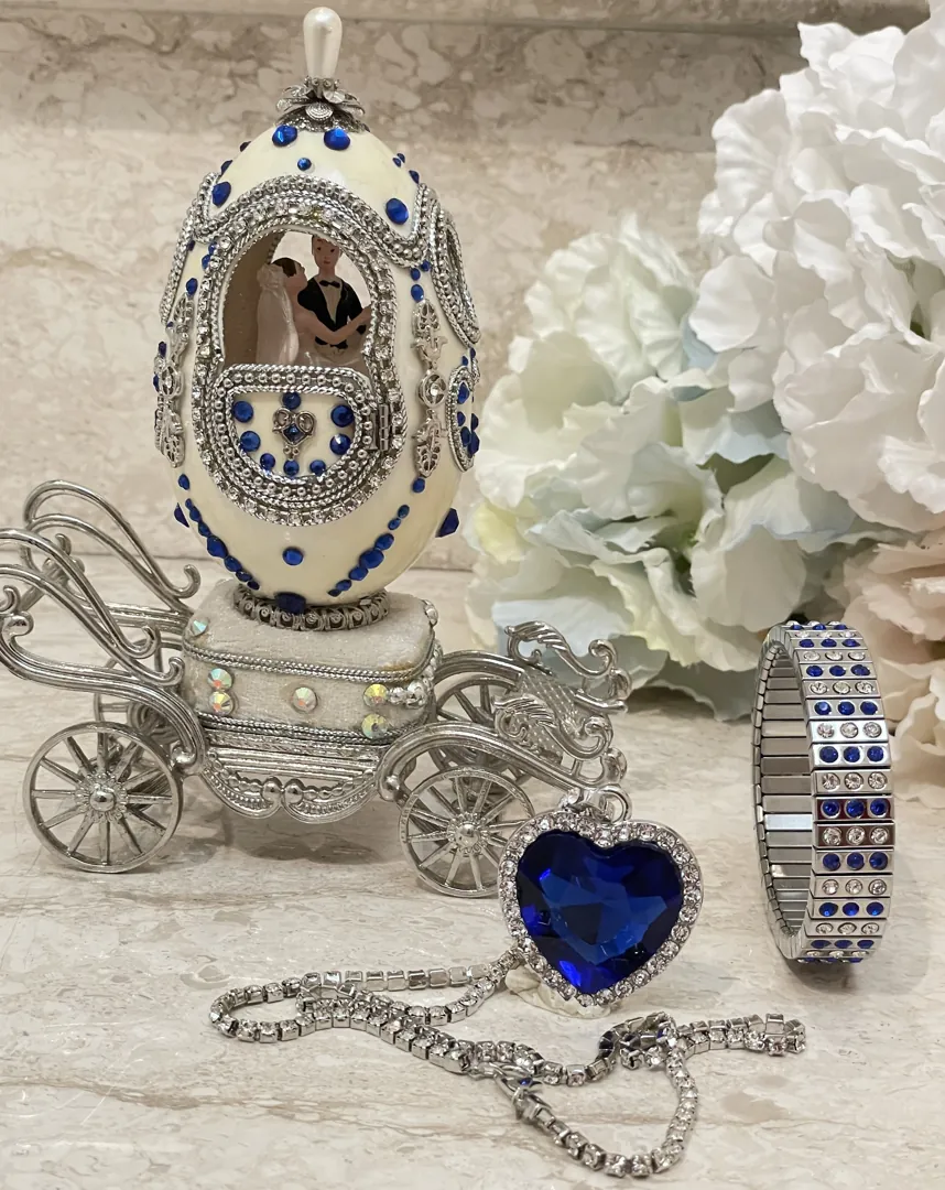 Designer Gifts One Of a Kind Faberge Egg Music, Sapphire Gem Handcarved Natural Egg, Daughter Wedding Gift From Dad, Wedding Proposal Box