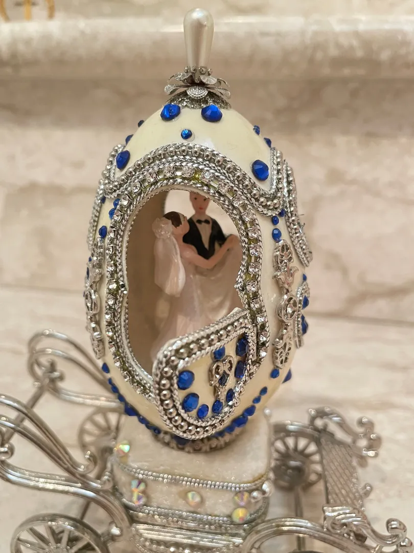 Designer Gifts One Of a Kind Faberge Egg Music, Sapphire Gem Handcarved Natural Egg, Daughter Wedding Gift From Dad, Wedding Proposal Box