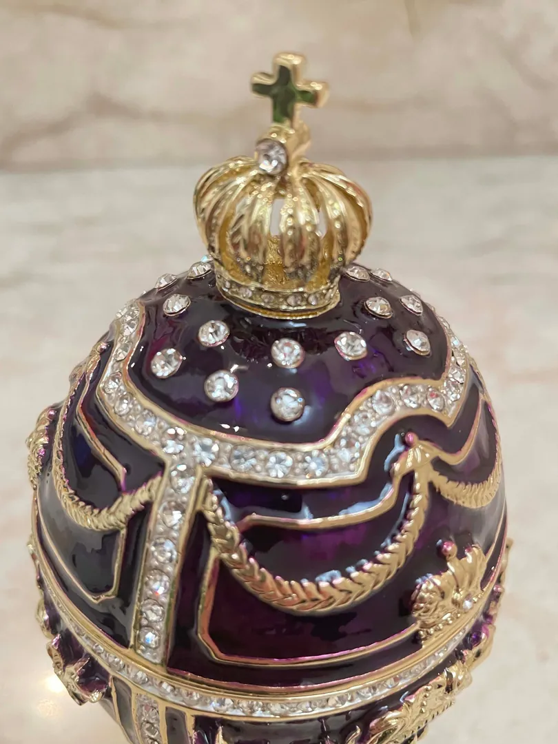Exquisite 5* Faberge egg style Enamel Egg Graduation gift for Son. Fabergé egg Special Keepsake Grad gift for men. 24k Birthday present 5ct.