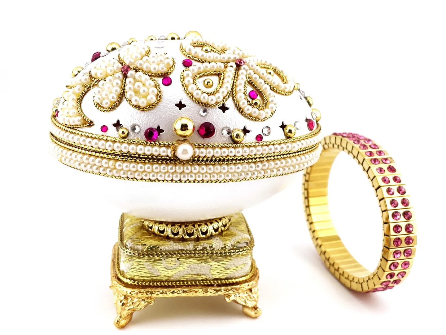 2004 UNIQUE Faberge Egg Love Boat Natural Faberge Egg Style Marriage Proposal Idea Ring Box Gift for Her Fabergé Engagement Gift Fiancé Wife