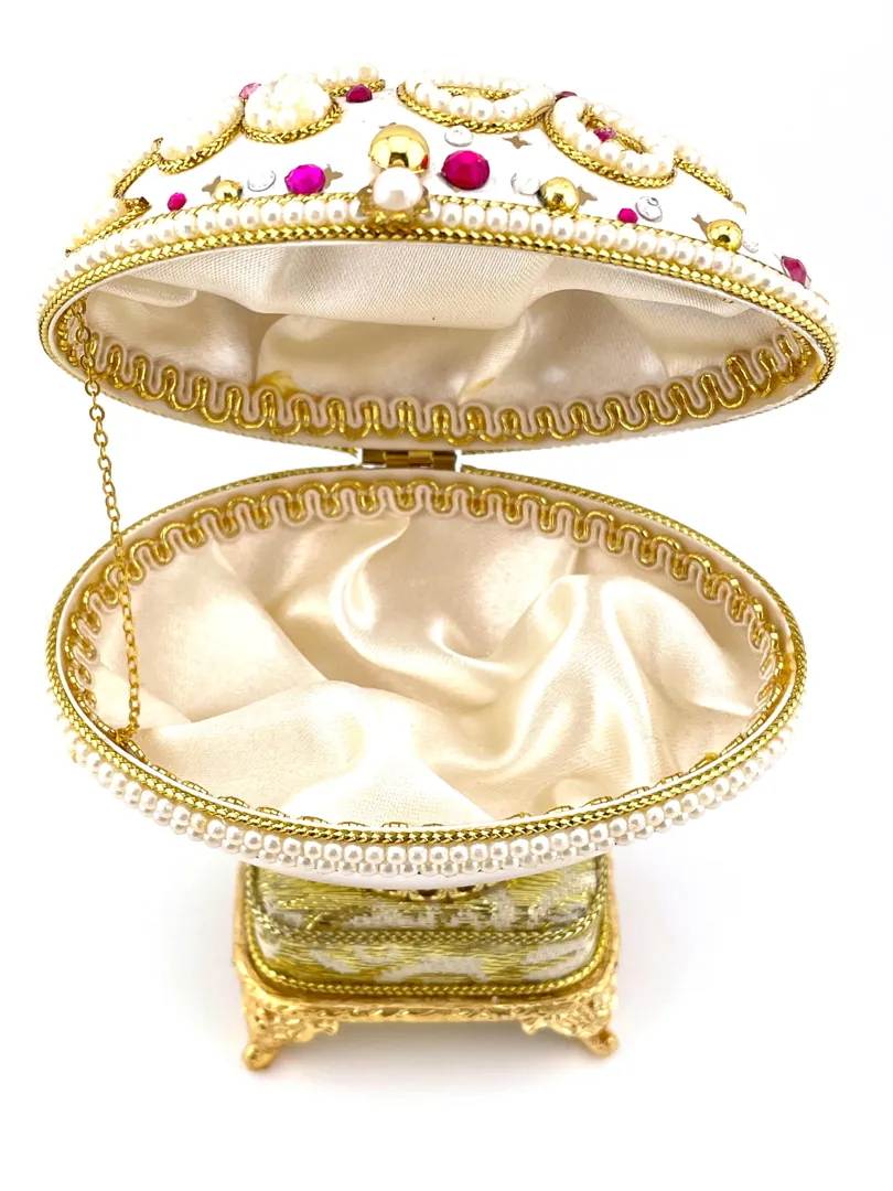 2004 UNIQUE Faberge Egg Love Boat Natural Faberge Egg Style Marriage Proposal Idea Ring Box Gift for Her Fabergé Engagement Gift Fiancé Wife