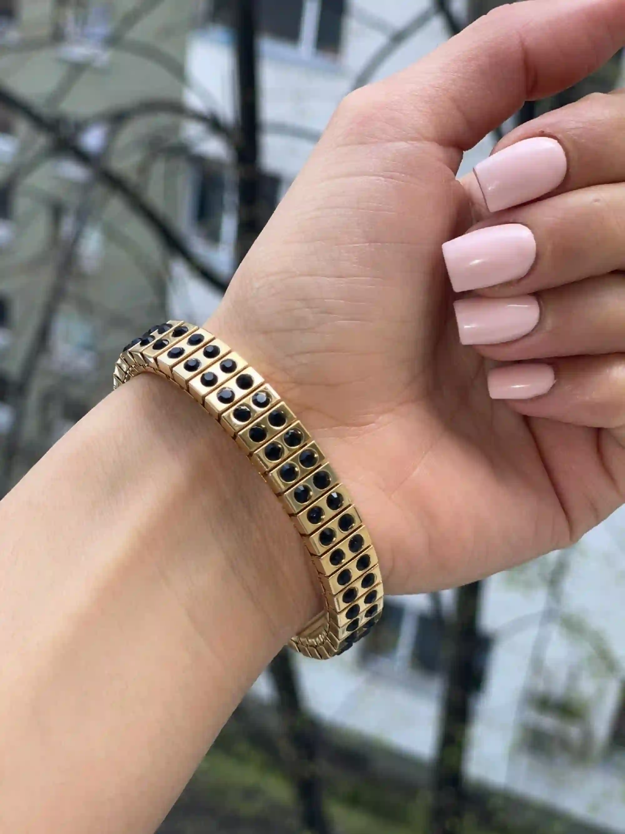 HANDMADE, Black Bracelet, ONYX Bracelet GOLD, 24k, Evening Jewelry, Statement Bracelet, Black Jewelry, Anniversary Christmas gift for her 