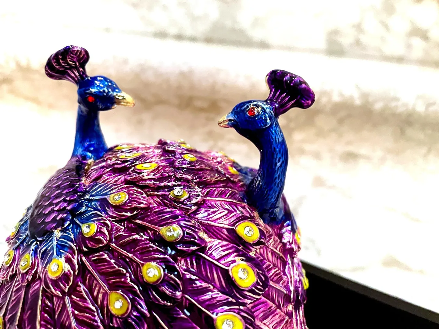 Pierre Lorren Purple Peacock Jewelry Box Faberge Egg Pure Gold Swarovski Handmade Faberge Trinket Box & Bracelet Peacock Gifts for Her 7.9