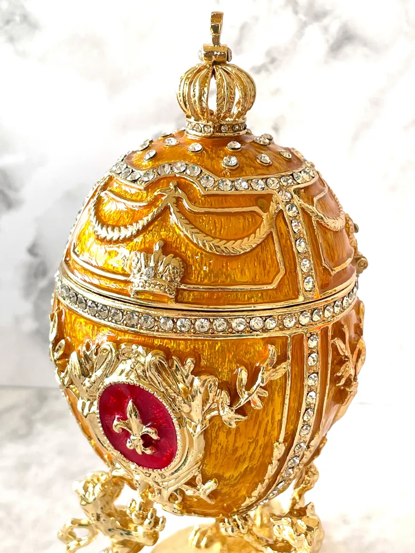 Unisex Princeton Orange Faberge Egg Home Decor Gift Fabergé Egg Jewelry Box Swarovski Diamond HANDMADE 24k GOLD Faberge Trinket Christmas
