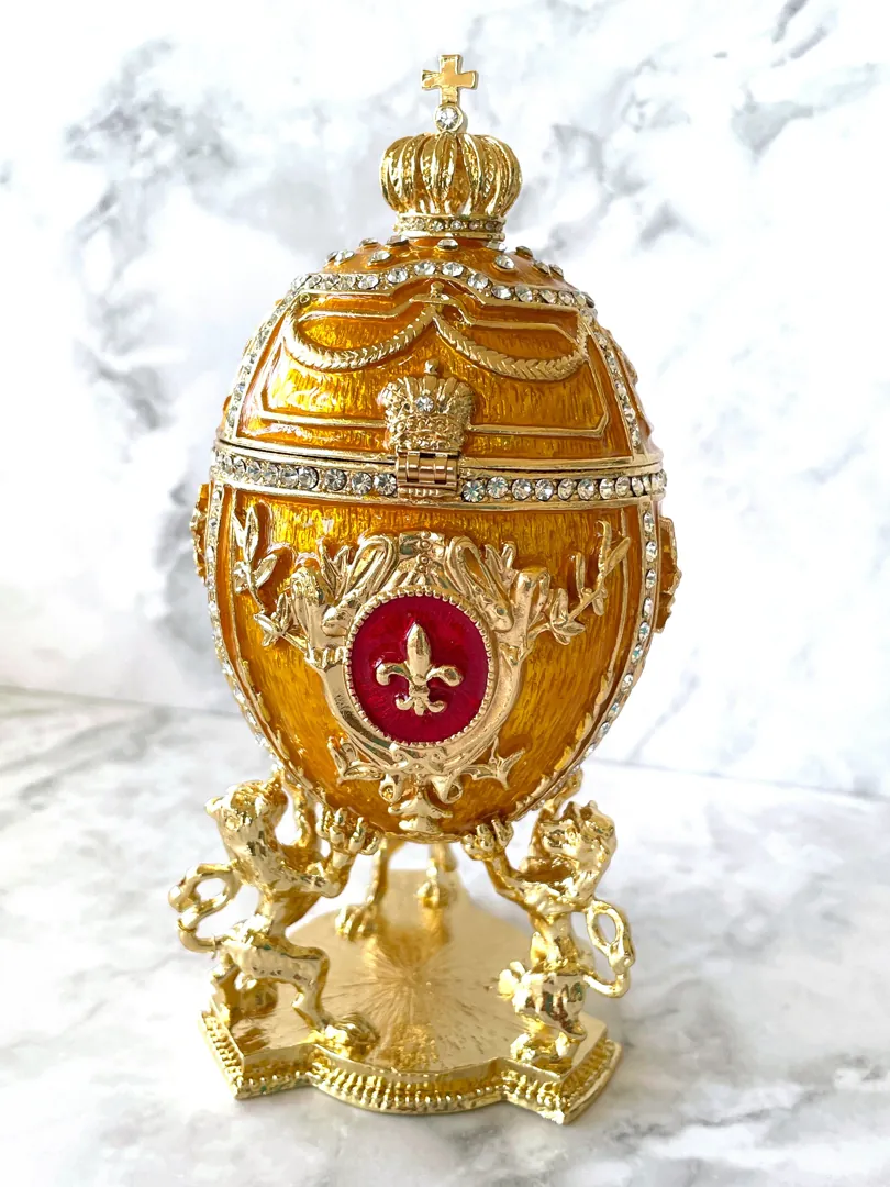 Unisex Princeton Orange Faberge Egg Home Decor Gift Fabergé Egg Jewelry Box Swarovski Diamond HANDMADE 24k GOLD Faberge Trinket Christmas