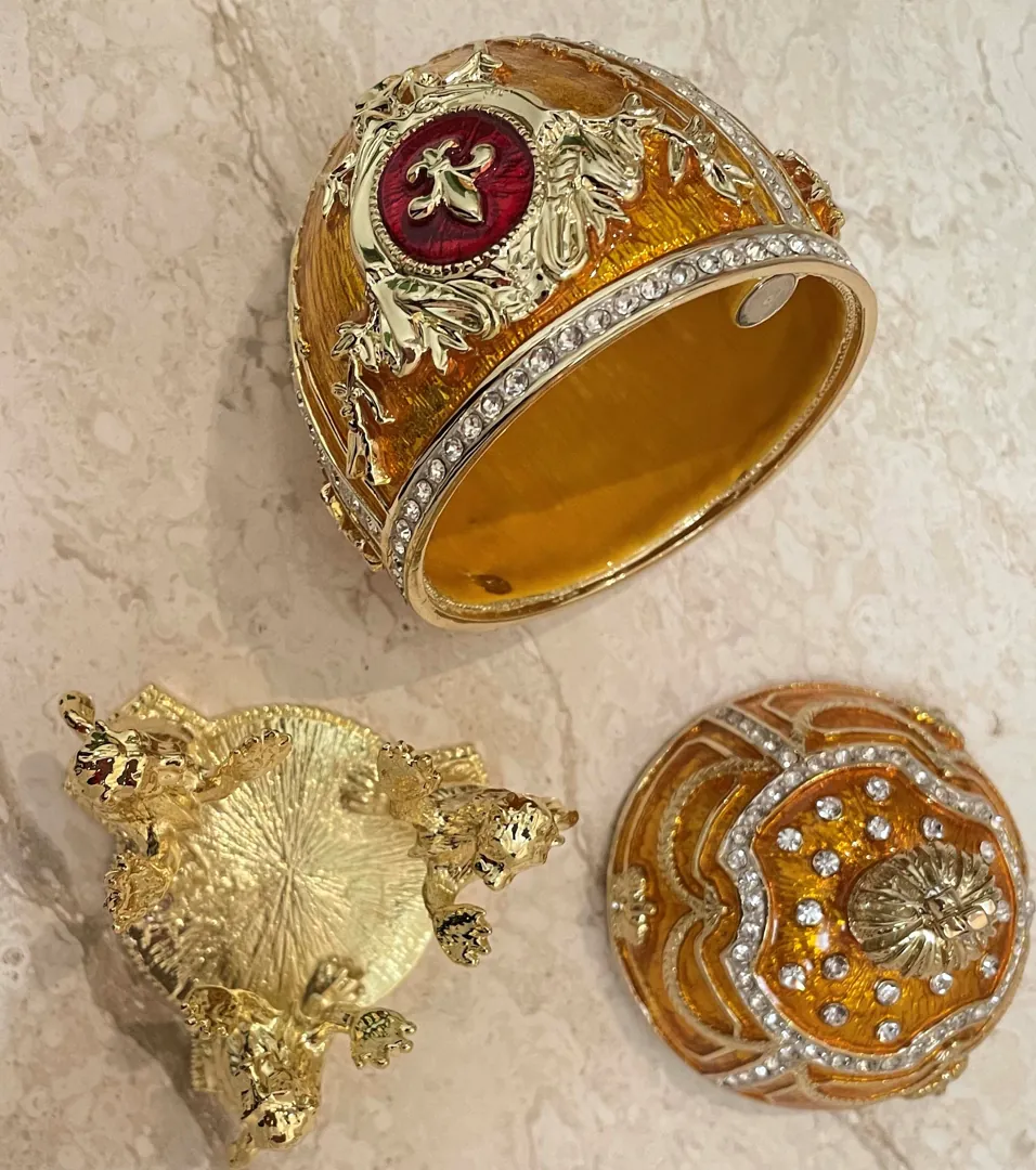 Luxurious 5* Tangerine Quartz Faberge Egg Decor Fabergé Egg Jewelry Box Guilloche 24k Austrian Crystal Handset Valentine Day Home Decor Gift