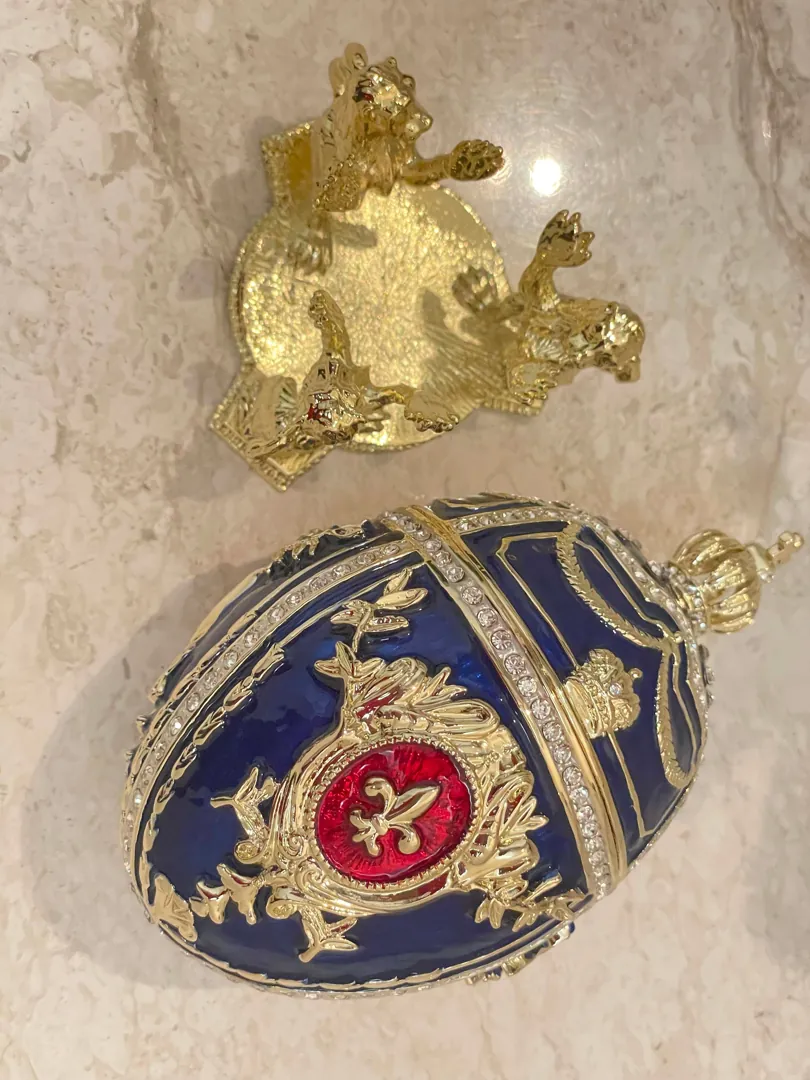 Something Blue Bridal Shower Fabergé Egg Decor Fabergé Egg 300 Swarovski Diamonds Handset 24K Gold Fabergé Egg Couple Wedding Gift Home Decor
