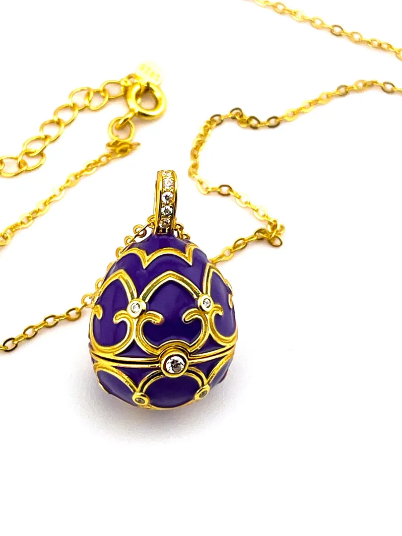 Luxury Amethyst Necklace Faberge Egg Necklace Faberge Jewelry Faberge Pendant Egg HANDMADE Valentine Gift for Her Vermeil 18K Yellow Gold